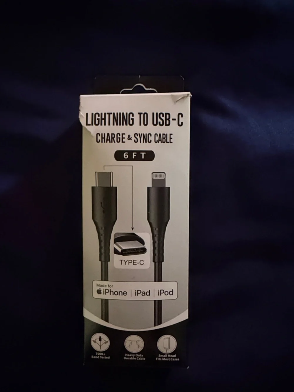 6 FT Lightning to USB-C Charge & Sync Cable - Black- new in box